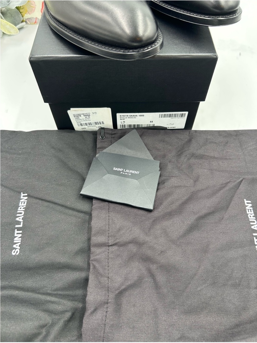 Men’s Saint Laurent ADRIEN Derby shoes in black glazed leather size 44 Italy - Picture 4 of 14